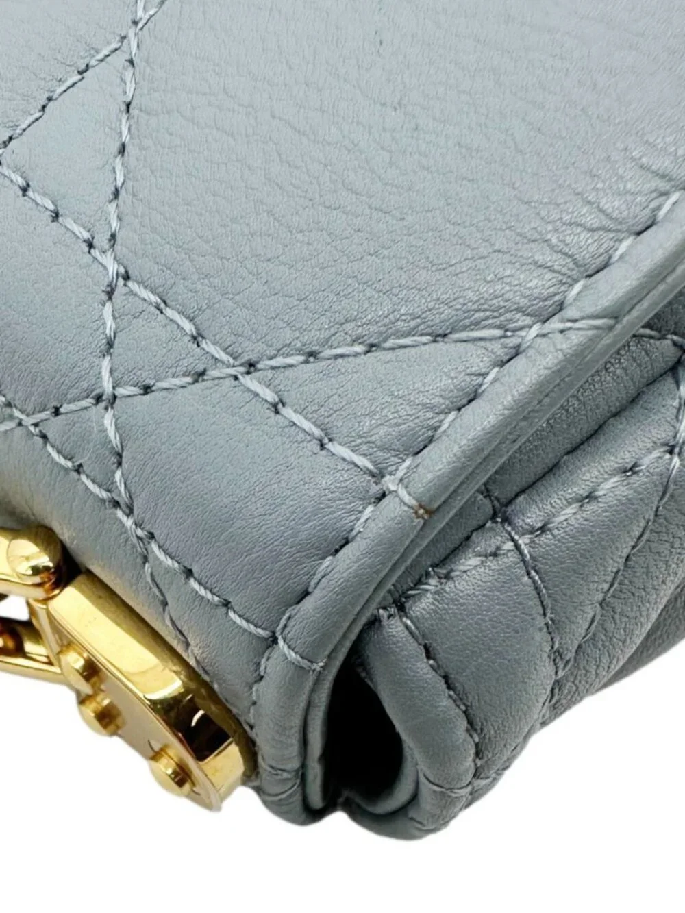 Christian Dior Micro Caro Supple Cannage Bag Chain Wallet Light Blue